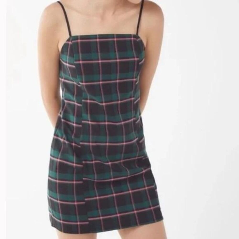 Urban Outfitters Green Pink Black Plaid Mini Dress Jumper School Girl Sz Small
